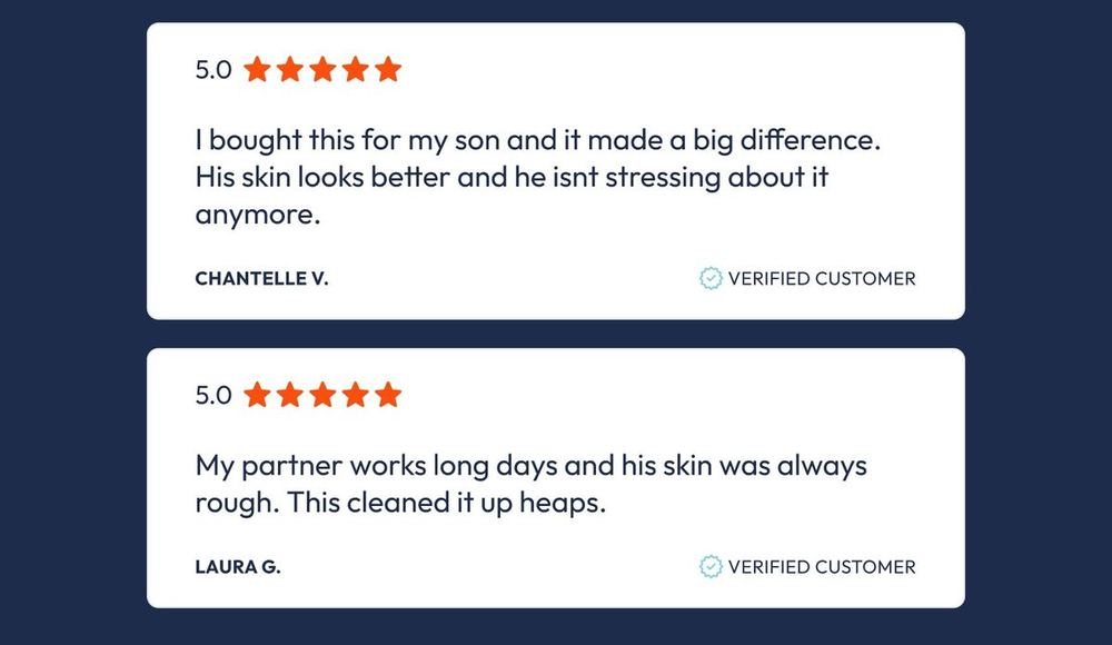 My son was having difficulty with breakouts. Only just started and already his skin looks better and he's taking better care of himself.